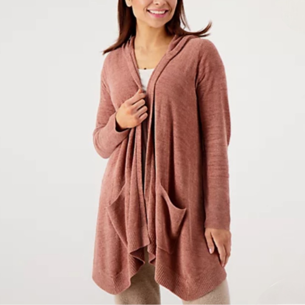 Barefoot Dreams CozyChic Ultra Lite Hooded Seashore Cardigan Clay Large NWTS